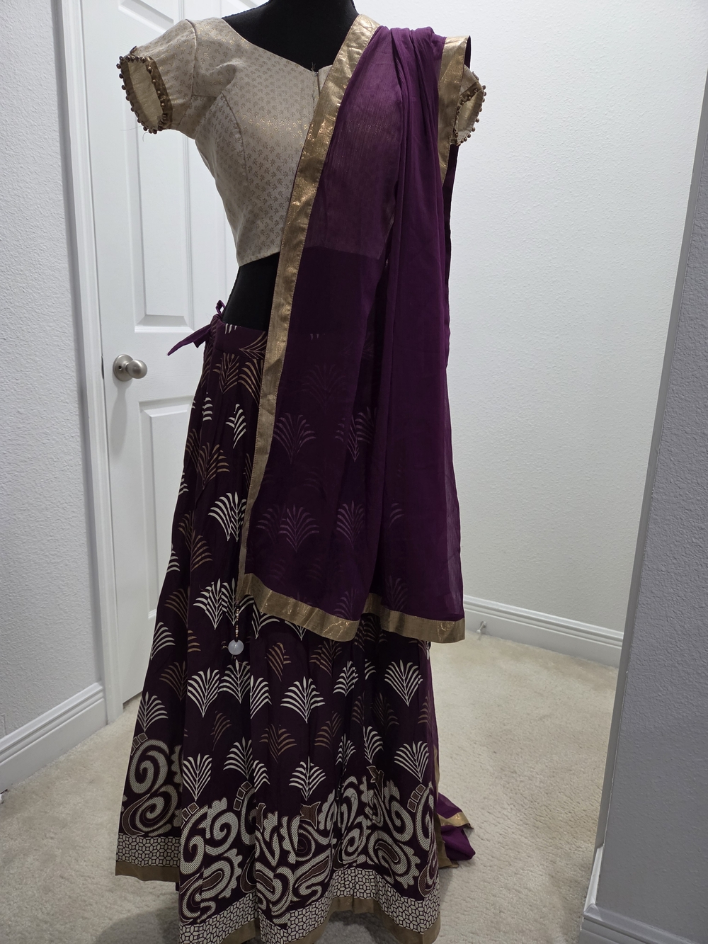 Purple & Gold Indian Lehenga Skirt Set - Elegant Women's Skirt